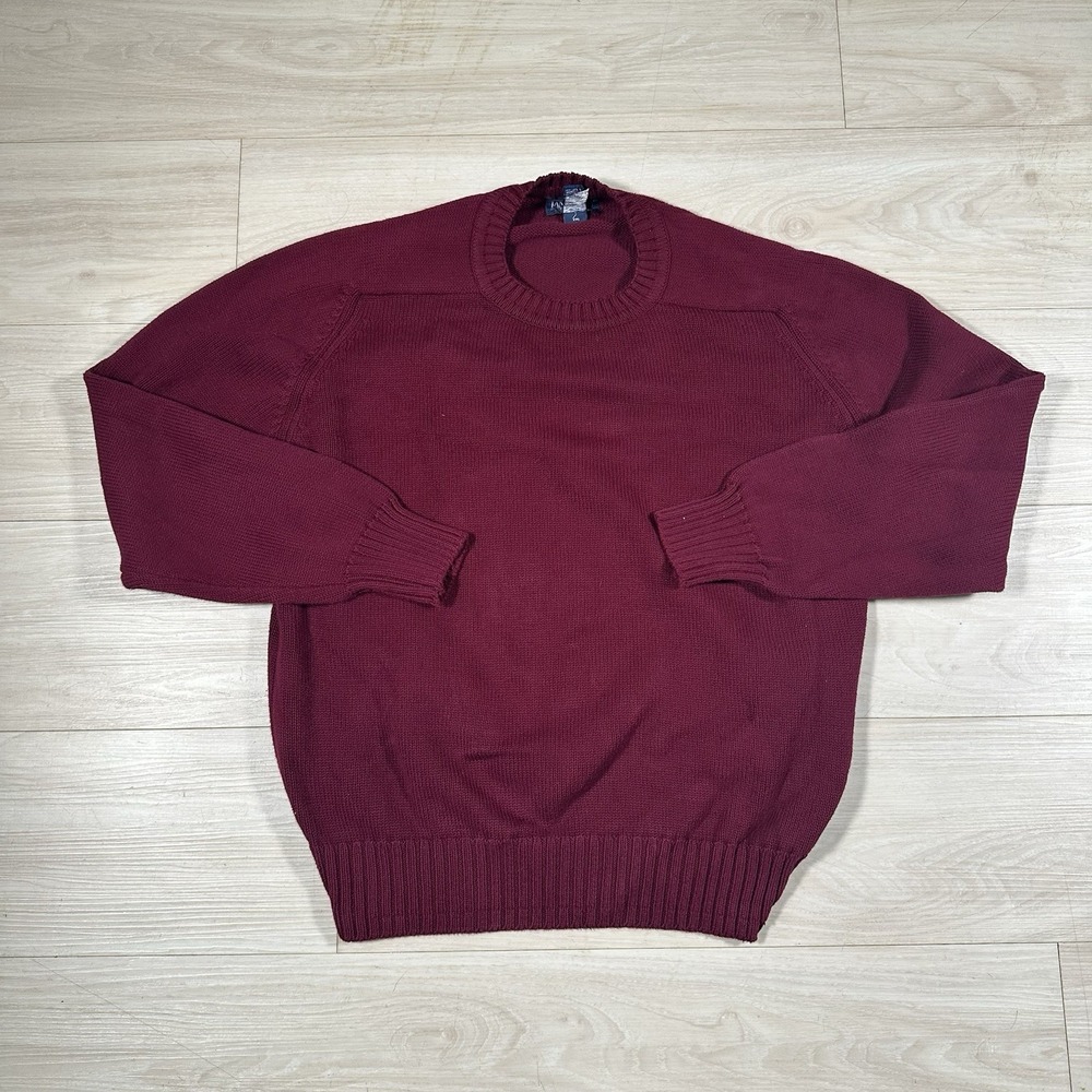 Vintage Lands’ End Mens L 42-44 Burgundy 100% Cotton Crewneck Sweater Made USA
